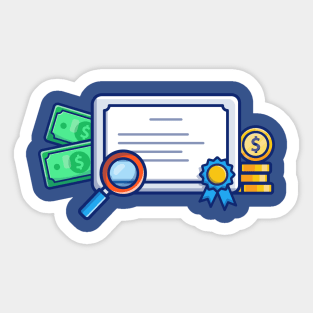 Scholarship, Certificate, Badge And Money Cartoon Sticker